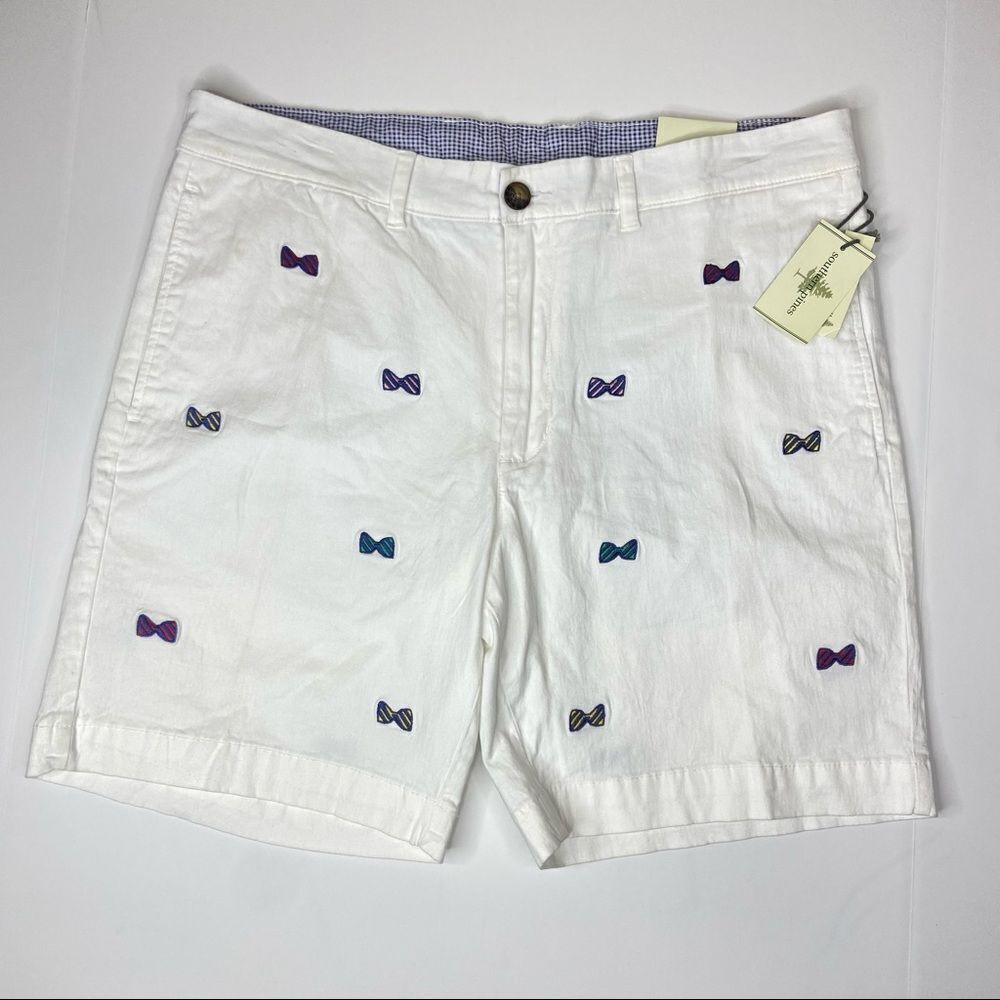 Southern Pines Chino Flat Front Bowtie Embroidered Shorts Size 36